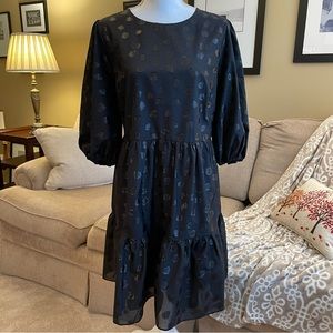 Ann Taylor NWT Black Cocktail Party Dress Shimmery Polka Dot Size L